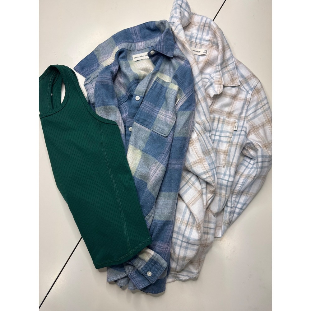 Abercrombie Kids Plaid Flannel Shirts and Ribbed Tank Top Bundle 3pc Girls